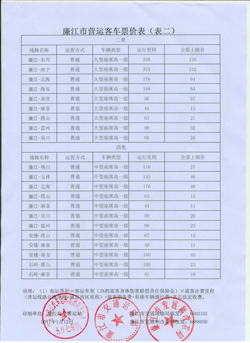 花都到廉江汽车票多少